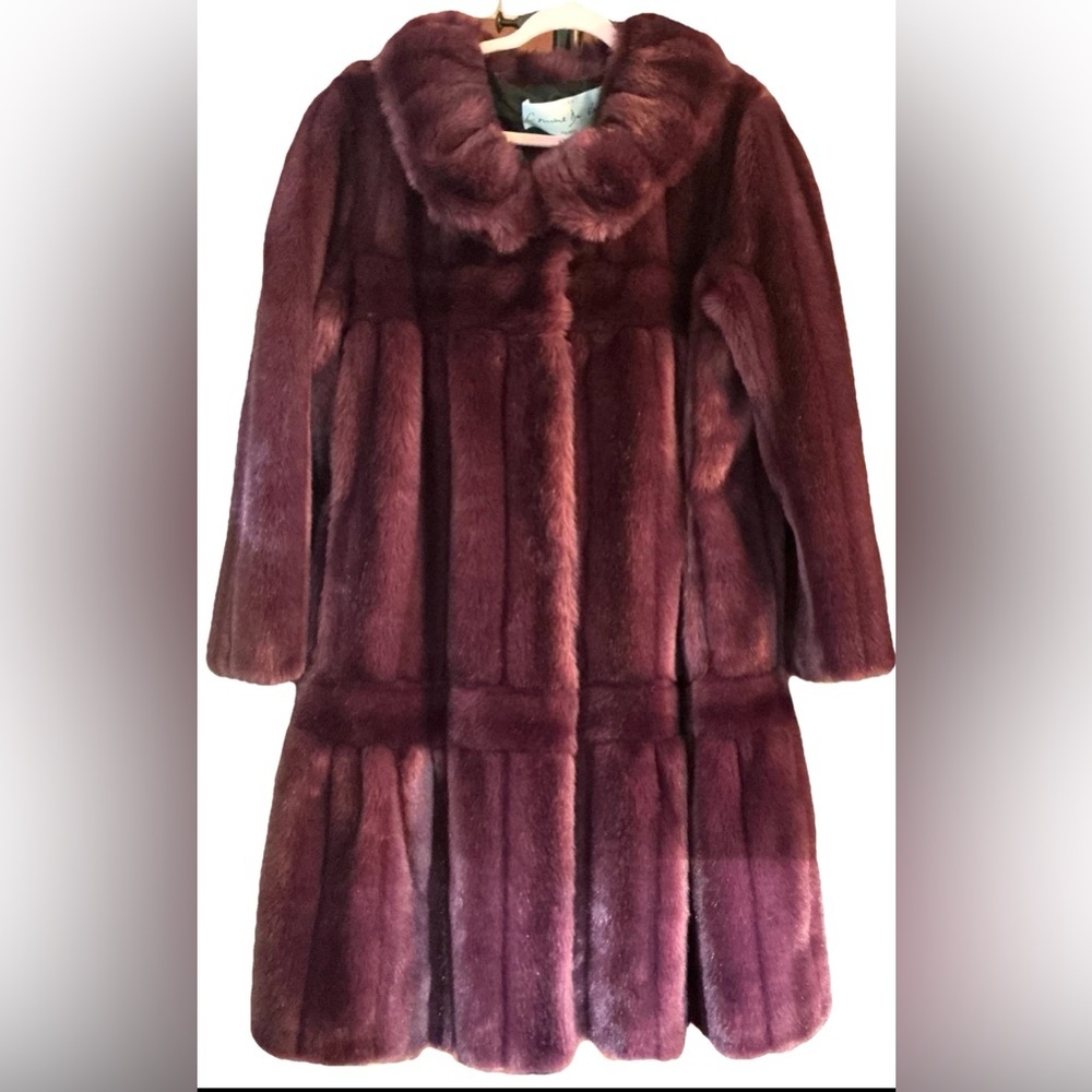 Plush Wine-Colored Fur Coat for Women